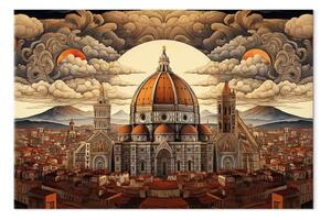 Quadro contemporaneo Firenze - la cattedrale gotica che si affaccia sul sole al tramonto