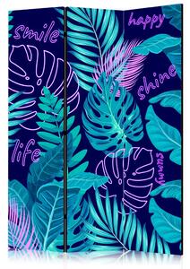 Paravento design Foglie tropicali - giungla tropicale al neon