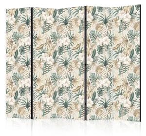 Paravento separè Natura selvaggia in fiore II - piante tropicali su sfondo beige