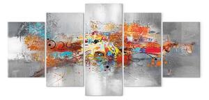 Quadro contemporaneo Astrazione colorata - espressione in colori vivaci su sfondo argento