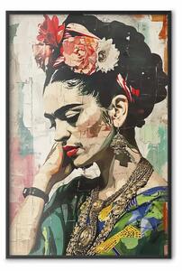 Poster: Ritratto di profilo - Frida Kahlo contro un muro screpolato
