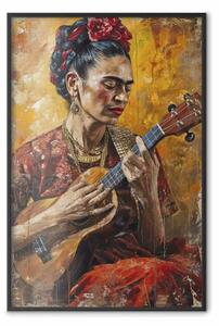 Poster: Frida con ukulele - ritratto dell'artista che suona lo strumento