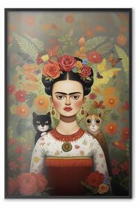 Poster: Cartone animato Frida - ritratto di donna con due gatti sulle spalle