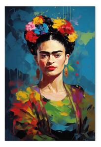 Quadro su tela Frida Kahlo - ritratto a colori con pennellate visibili
