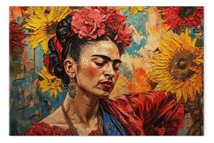 Quadro contemporaneo Frida Kahlo - donna su uno sfondo di girasoli nello stile di van Gog9