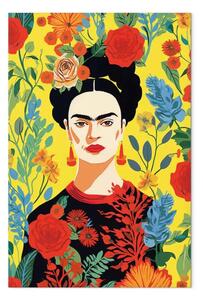 Quadro Frida Kahlo - ritratto dell'artista su sfondo floreale giallo