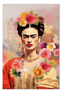 Quadro Ritratto di Frida - donna su sfondo colorato