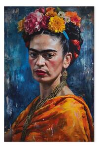 Quadro su tela Frida Kahlo - ritratto pittorico dell'artista su sfondo blu scuro