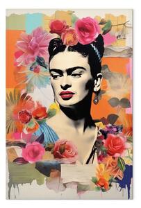 Quadro Ritratto della pittrice - Frida Kahlo su sfondo floreale pastello