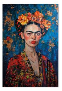 Quadro moderno Ritratto di Frida - composizione in stile Klimt su sfondo blu scuro