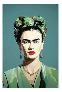Quadro contemporaneo Frida Kahlo - ritratto minimalista e geometrico su sfondo verde