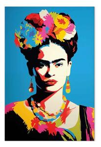 Quadro su tela Frida Kahlo - ritratto pop-art di donna su sfondo blu