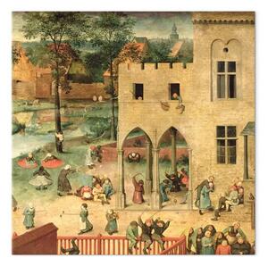 Riproduzione Pieter Bruegel the Elder - Giochi per bambini (Kinderspiele): dettaglio dell'angolo in alto a sinistra che mostra le trottole e le bocce da gioco dei bambini