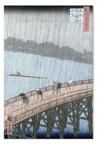 Riproduzione quadro Utagawa Hiroshige - Pioggia improvvisa sul ponte Shin-Ohashi e Atake (Ohashi Atake no Yudachi), dalla serie 'Meisho Edo Hyakkei' (Cento vedute famose di Edo)