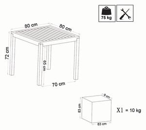 ARGENTUM - tavolo da giardino in alluminio 80x80