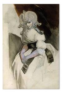 Riproduzione quadro Johann Heinrich Füssli - La signora Fuseli (?) con grandi fasce per capelli e guanti rosa davanti a una tenda marrone