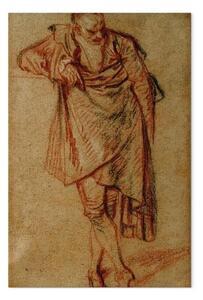 Riproduzione Antoine Watteau - uomo in piedi, appoggiato su un piedistallo