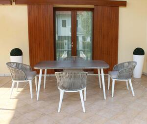 AURORA - set tavolo da giardino con piano effetto legno 160x90 compreso di 4 poltrone