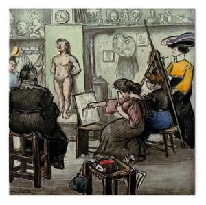 Riproduzione quadro Heinrich Zille - Nella classe femminile