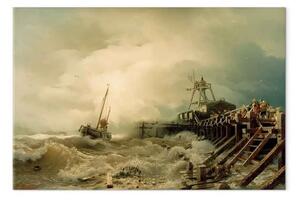 Riproduzione Andreas Achenbach - Tempesta al molo (atterraggio nel porto di salvataggio durante la tempesta)