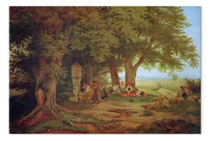 Riproduzione Adrian Ludwig Richter - Il riposo dei pellegrini (Pellegrini che riposano all'apparizione di Maria)