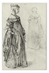 Quadro famoso Albrecht Dürer - Dama in costume veneziano, accanto allo stesso costume rovescio
