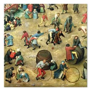 Quadro famoso Pieter Bruegel the Elder - Giochi per bambini (Kinderspiele): dettaglio della sezione inferiore che mostra vari giochi