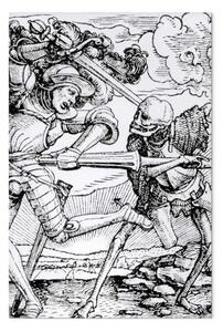 Quadro famoso Hans Holbein the Younger - La Morte e il Cavaliere, da "La danza della morte", incisa da Hans Lutzelburger