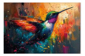 Quadro contemporaneo Uccello in volo - visione artistica di un colibrì su sfondo pittorico