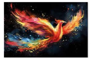 Quadro Uccello in volo - fenice in pieno splendore su sfondo nero