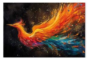 Quadro moderno Uccello di fuoco - fenice pittorica che corre con il vento