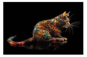 Quadro contemporaneo Gatto colorato - animale in posa in lontananza su sfondo nero