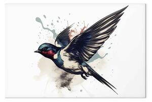 Quadro su tela Uccello acquerellato - colibrì in tonalità blu su sfondo bianco