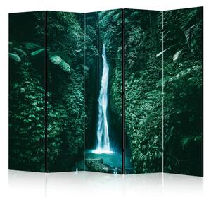 Paravento separè Cascata tropicale II - paesaggio in verde scuro