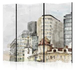Paravento separè Paesaggio urbano II - edifici dipinti ad acquerello con colori vivaci