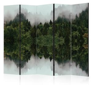 Paravento Nebbia nella foresta II - paesaggio atmosferico con alberi