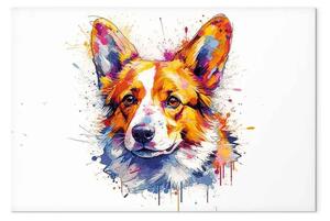 Quadro su tela Cane felice - ritratto di Corgi su sfondo bianco con schizzi