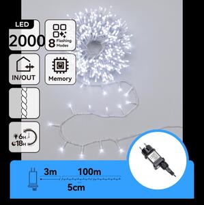 Aigostar - Catena luminosa natalizia LED per esterni 2000xLED/8 funzioni 103m IP44 bianco freddo