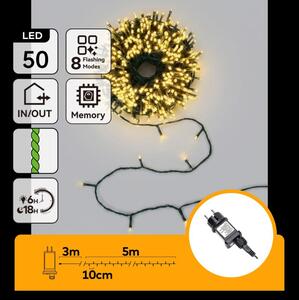 Aigostar - Catena natalizia LED da esterno 50xLED/8 funzioni 8m IP44 bianco caldo