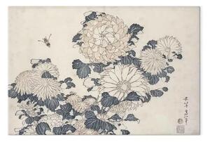 Quadro famoso Hokusai Katsushika - Crisantemi e un'ape della serie Large Flowers