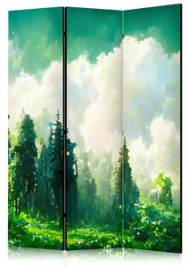 Paravento design Paesaggio montano - alberi a fianco montagna ad acquerello