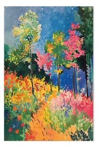 Quadro moderno Foresta colorata - semplice paesaggio pittorico dalle tonalità intense
