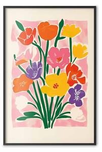 Poster: Bouquet rosa - composizione minimalista colorata di fiori