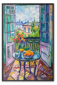 Poster: Vista dal balcone - composizione pittorica con città colorata