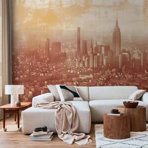 Carta da parati moderna Vista sulla città - composizione di edifici color terracotta