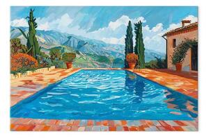 Quadro Vacanza mediterranea - piscina con vista su montagne e cipressi
