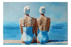 Quadro Armonia blu - due donne in costume da bagno in riva al mare