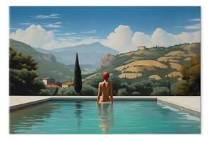 Quadro Sguardo in lontananza - figura pensierosa mezza immersa in piscina