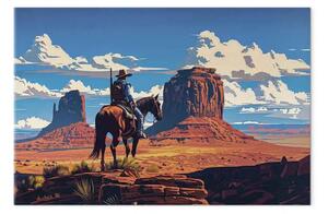 Quadro contemporaneo Cowboy nella natura selvaggia - cavaliere ammira paesaggio roccioso