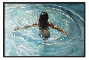 Poster: Immersione nella calma - donna in piscina con cerchi d'acqua
